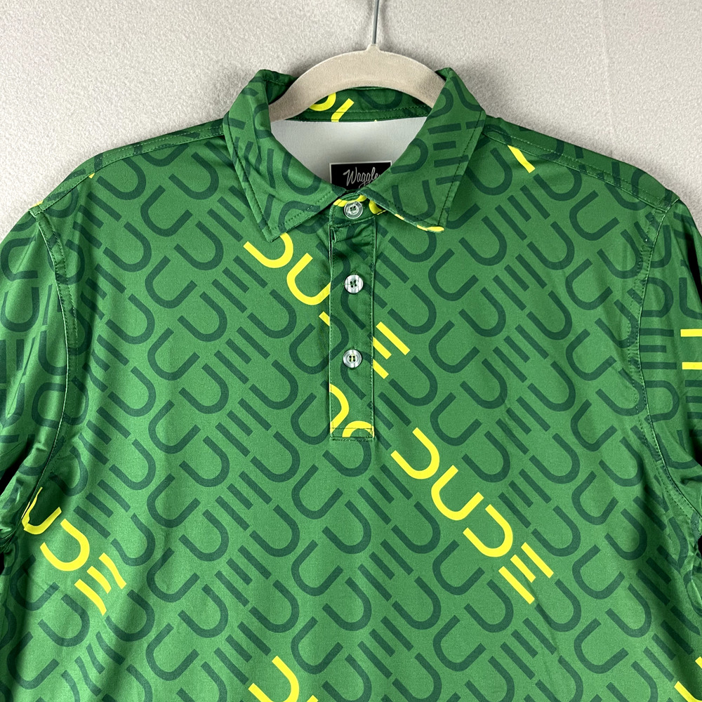 Waggle Dude Golf Polo Shirt Mens Medium Green Short Sleeve Allover Print - Picture 2 of 12